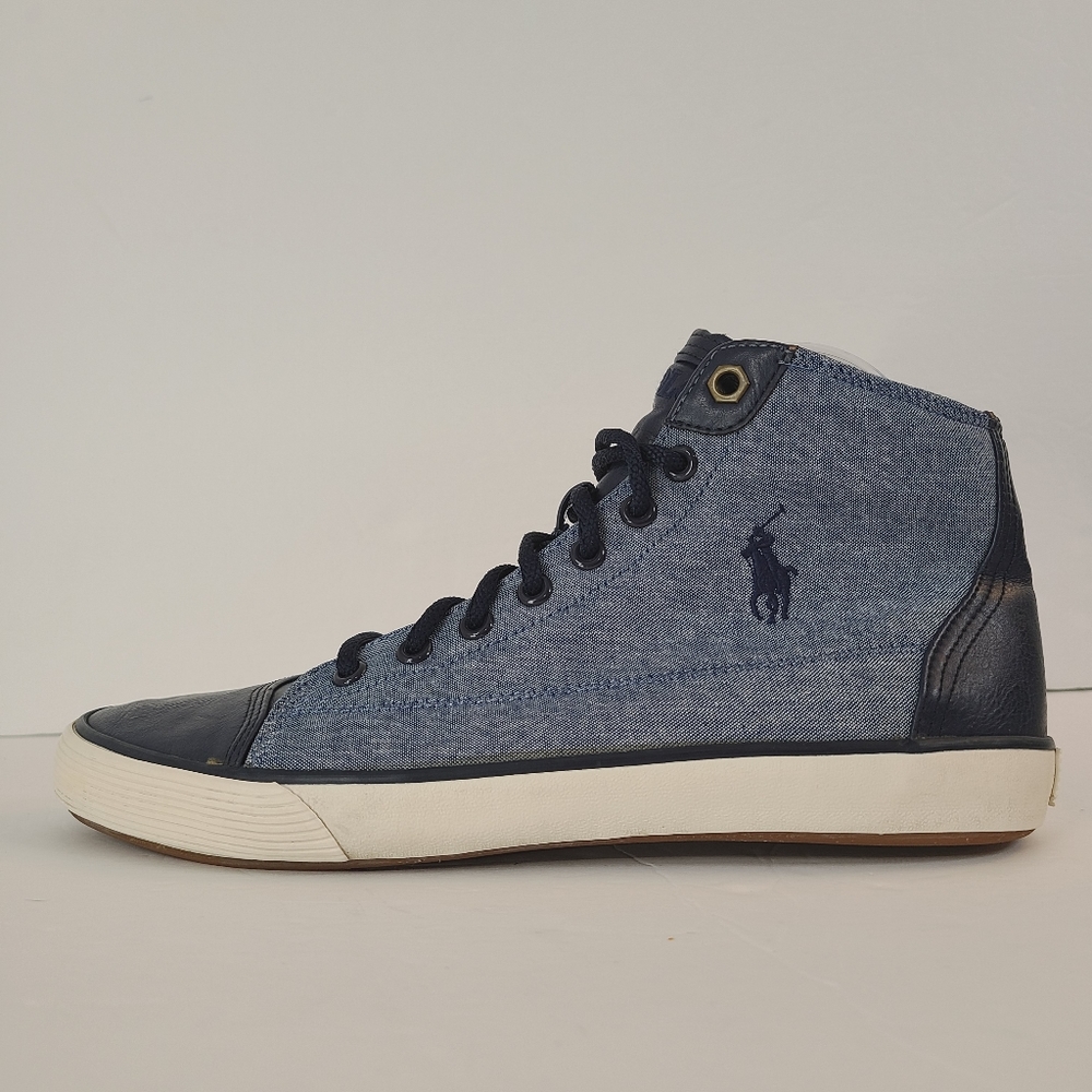 Polo Ralph Lauren Chambray High-Top Sneakers Men's Size 8 - Picture 2 of 13
